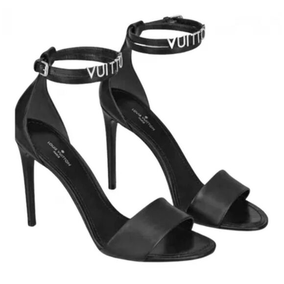 Louis Vuitton Shoes - LOUIS VUITTON Black Call Back Sandal Heels Size 39 US 8.5 Logo Leather Strappy